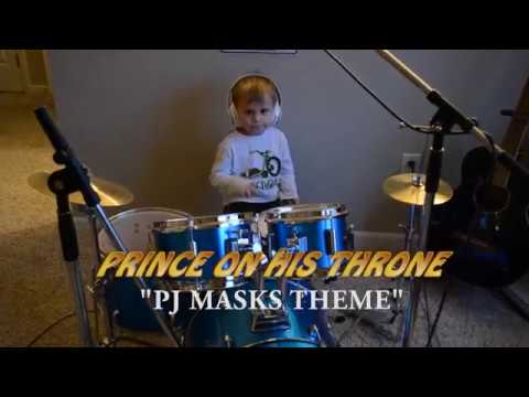 PJ Masks theme song drum cover by 3 year old