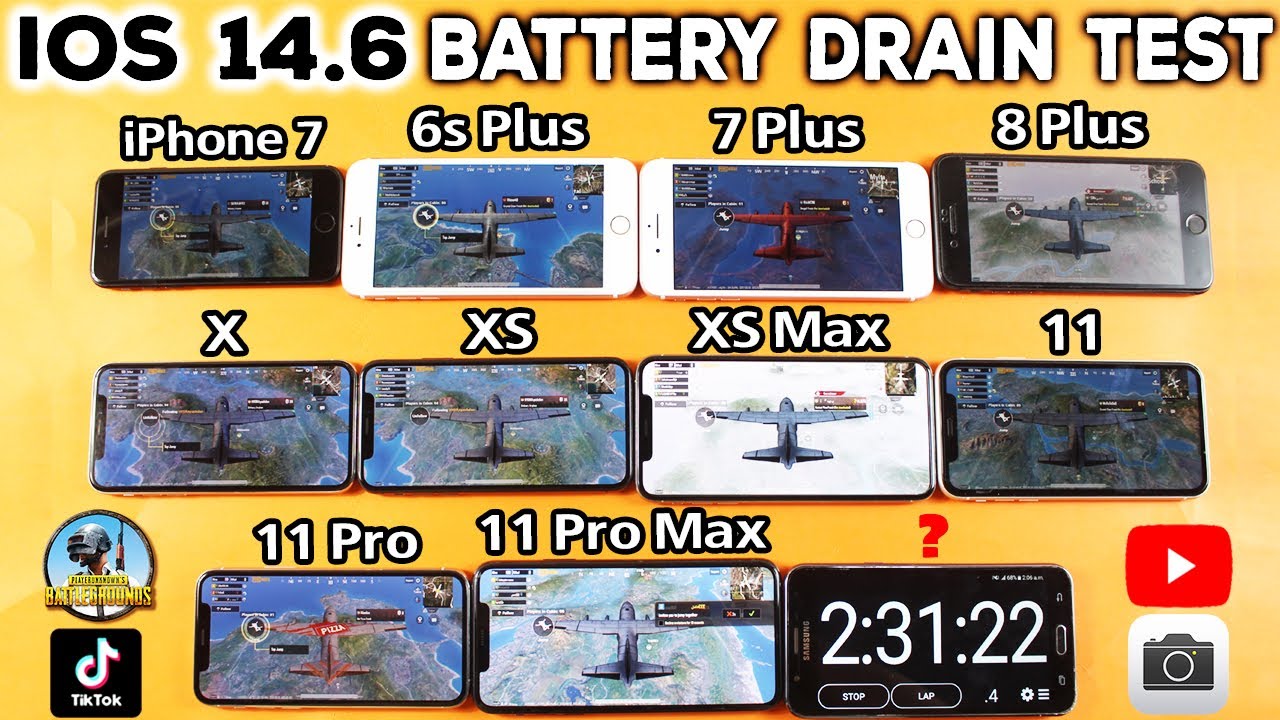 IOS 14.6 Battery Drain Test | 6s+ vs 7 vs 7 Plus vs 8 Plus vs X vs XS Max vs 11 vs 11 Pro vs Pro Max
