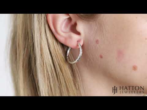 9ct White Gold Flat Square Profile Twist Hoop Earrings - 24mm