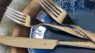 Elegant Hammered Silverware Set 🍽️ Danialli 18/10 Stainless Steel Flatware Review