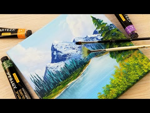 Acrylic painting for beginners | How to paint Mountain landscape |  Art challenge # 84