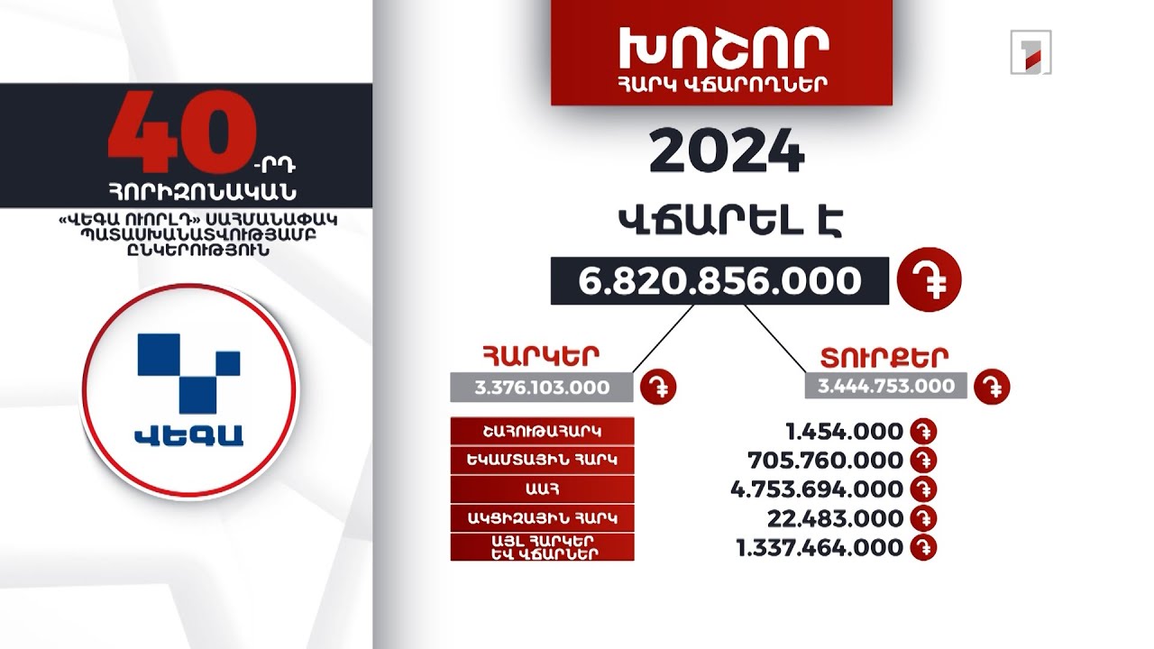 «Վեգա Ուորլդ» ընկերությունը 2024-ին 6 մլրդ 820 մլն դրամի հարկ ու տուրք է վճարել