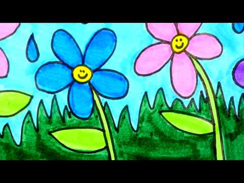 How to draw and color flowers - flower coloring page for kids