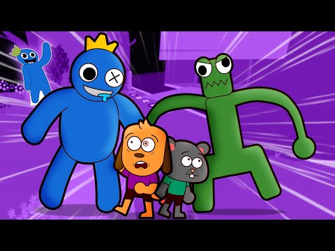 Dogo e Ratch em Rainbow Friends com Green e o BICHO AZUL BABÃO | Noite 2 | Animação