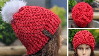 Crochet Hat for Women with Diamonds Pattern and a Flower like Crown