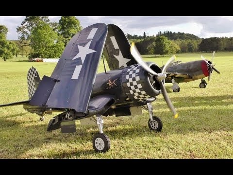 2 x AWESOME MOKI RADIALS ! F-4U CORSAIR (FOLDING WINGS) & P-47 THUNDERBOLT AT WESTON PARK - 2019