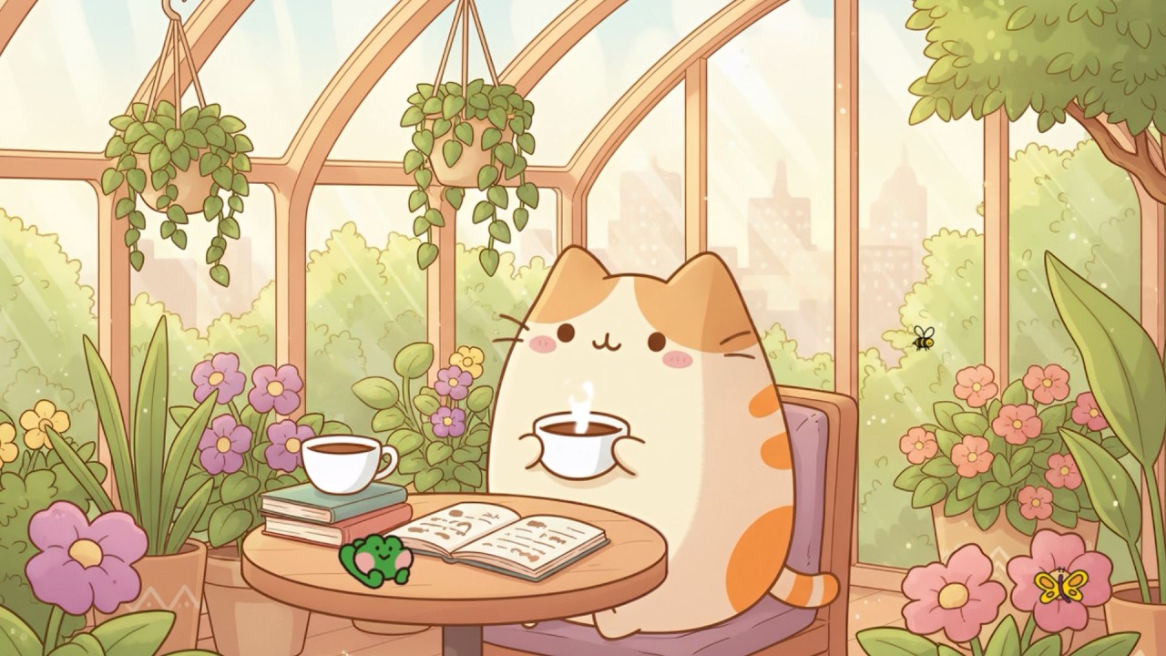 Mochi’s Sunny Greenhouse Retreat 🌼 Relaxing Lofi Hip Hop for Study & Chill ☕️ Soft Aesthetic Beats