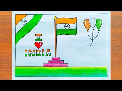 Independence Day Drawing / How to Draw Independence Day Poster Easy Step By Step / Flag Drawing