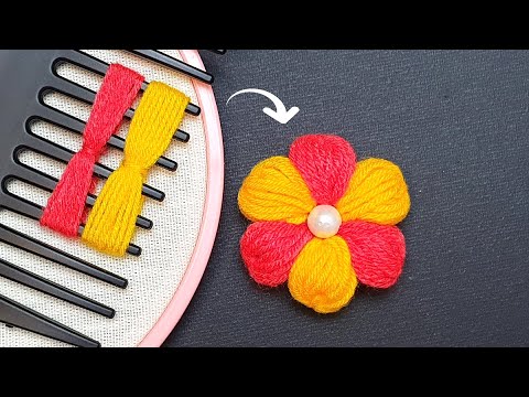 Amazing Trick with Hair comb - Easy Woolen Flower Making Ideas - How to No Crochet Flower
