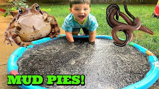 Kid Playing Outside Making Mud Pies, Muddy Puddles &amp; Playing with Bugs &amp; Frogs!