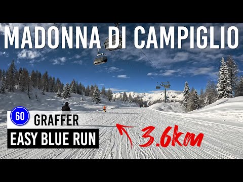 Skiing Easy Blue Piste 60 in Madonna di Campiglio, Dolomiti di Brenta