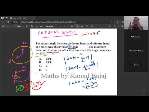 CAT 2023 slot 1 Clock Question The minor angle between the hours hand and minutes hand of a clock