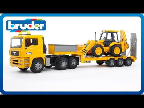 Bruder MAN TGA Tieflader mit JCB 4CX Baggerlader (02776)✓ Bruder 02776 MAN 4 CX TOYS MAN TGA Tieflader mit JCB 4CX