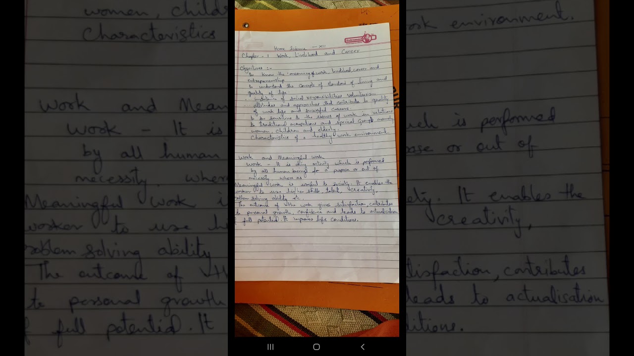 CLASS XII HOME SCIENCE -  TOPIC -  WORK LIVELIHOOD AND CAREER