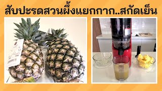 เปรียบเทียบน้ำสับปะรดสวนผึ้งสองเนื้อเมื่อนำมาสกัดเย็น จากเครื่องสกัดน้ำผลไม้ Hurom รุ่น H200 ใหม่ 