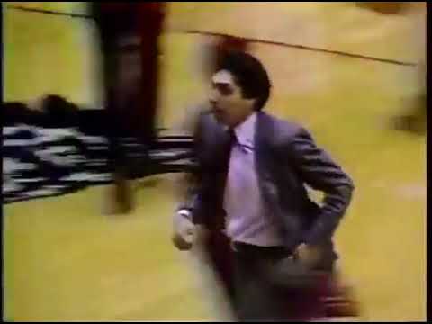 Jim Valvano aka Jimmy V runs onto the floor to celebrate NC State's 1983 NCAA Championship victory