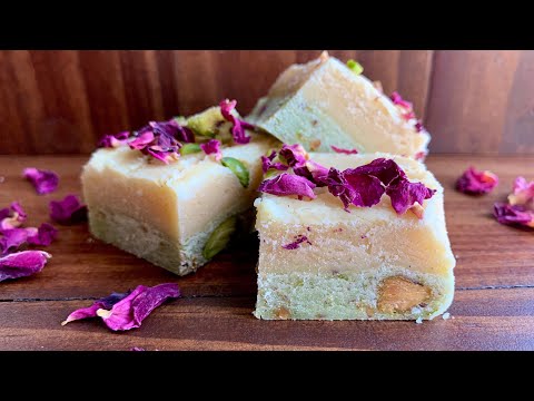 Two Layer Pistachio and Rose Burfi - Pistachio Fudge or Pista Burfee/Barfi Recipe