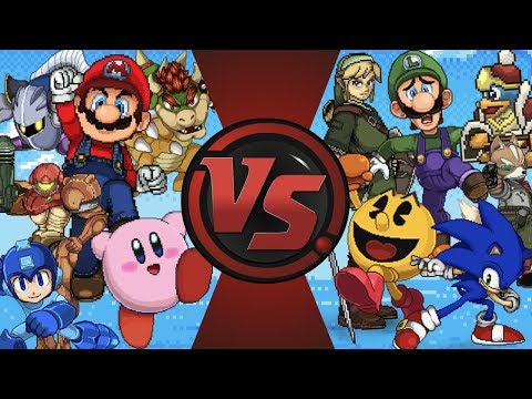 Super Smash Bros Free For All! (Mario vs Sonic, Pac-Man, Kirby, Link, & More!) Nintendo Animation Video