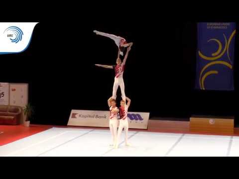 AFANASIYEV, ALYEKSYEYEV, HORENYCH & OSADCHYI (UKR) - 2015 Acro junior Euro bronze medallists Balance