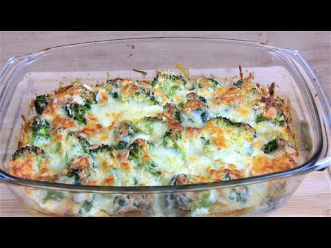 Cheese-broccoli-potato casserole baked with cheddar cheese - you can also cook it with cauliflower
