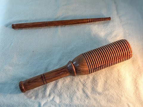 Woodturning: an Agogo or Guiro percussion instrument