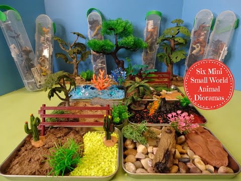 Six Mini Small World Animal Dioramas- Ocean, Farm, Wild Animals, Dinos, Horses, & Insects