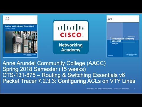 AACC - CTS-131 - CCNA R&S - Spring 2018 - PT 7.2.3.3 Apply Std Num ACL to VTY Line - Week #11
