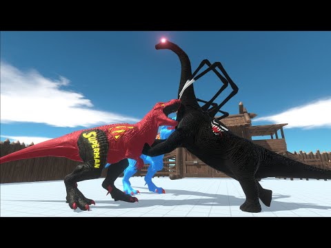 2× SUPERMAN T-REX vs VENOM BRACHIOSAURUS FORT DEATH RUN - Animal Revolt Battle Simulator