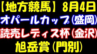【地方競馬】8月4日　オパールカップ(盛岡)、読売レディス杯(金沢)、旭丘賞(紋別)