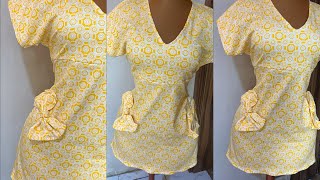 How to Sew a Trendy Mini Dress with Dolman Sleeves, Bow Detail & V-Neckline✨Easy Beginner Tutorial