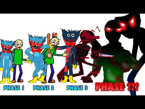 FNF comparison Battle Poppy Playtime Huggy Wuggy & Baldi's Basics - ALL Phases of FNF Animation