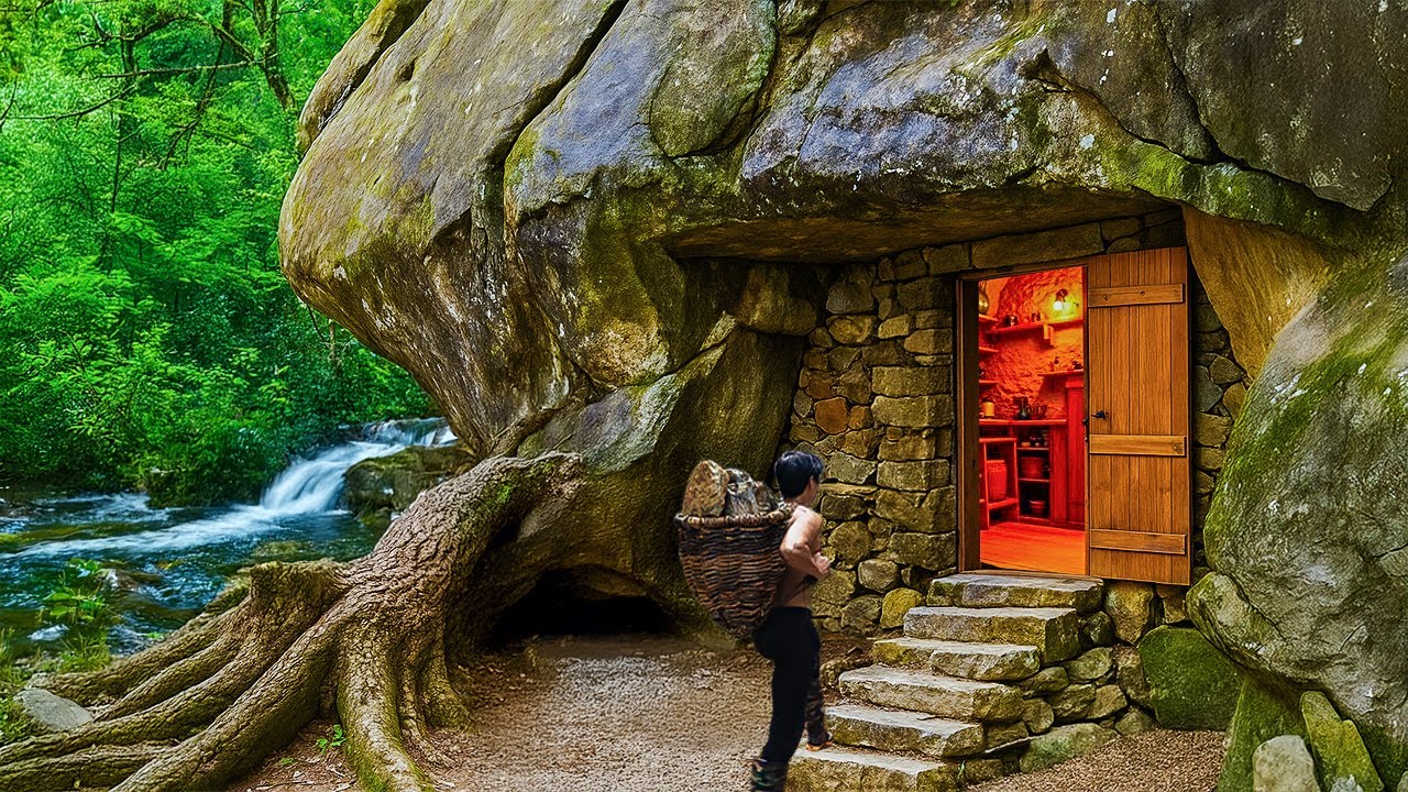 I Spent 150 Days Building a Stone House Under a Giant Rock to Survive in the Rainforest