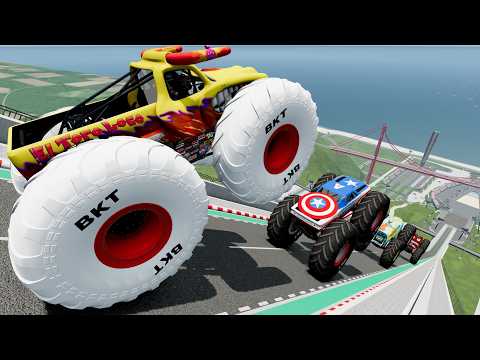Epic High Speed Monster Truck Jumps And Crashes #093 - BeamNG Drive
