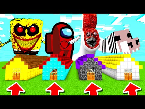 Minecraft PE : DO NOT CHOOSE THE WRONG LONG HOUSE! (Spongebob.EXE, Among US & Long Horse)
