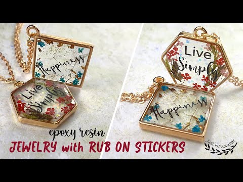 ~JustHandmade~ How to make epoxy resin JEWELRY with RUB ON STICKERS - pendants - tutorial / DIY