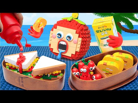 Lego Food: UNBOX LEGO LUNCH BOX? | What's Inside Picnic's Meal | Mukbang & ASMR