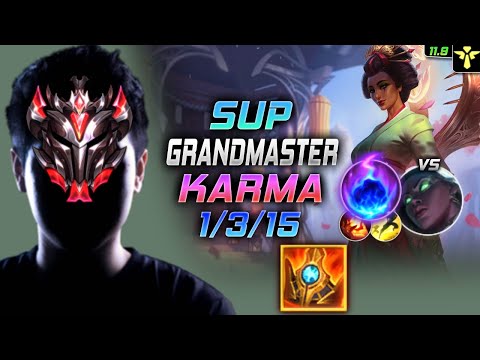 GrandMaster Karma Support vs Senna - 천상계 서폿 카르마 템트리 룬 슈렐 유성 - LOL KR 11.9