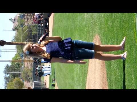 Sara Watson singing at Oakland A's Spring Training Game
