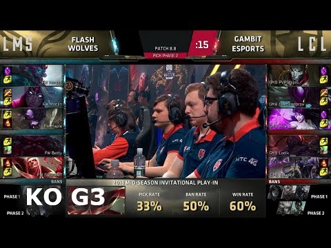 Flash Wolves vs Gambit Esports | Game 3 Knockout LoL MSI 2018 Play-In Finals | FW vs GMB G3