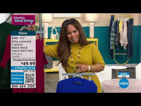 Nina Leonard 2piece Mock Neck Top   Skirt Set