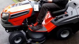Show and test operating a tractor mower Husqvarna TC 139 T twin Show and test operating a tractor mower Husqvarna TC 139 T twin