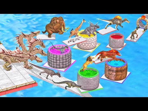 Falling Down the Stairs into Lava Portal Hydra VS Dinosaurs VS Wild Animals - Animal Revolt Battle