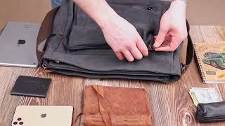 Мужская сумка для ноутбука с текстильным клапаном 21240 Vintage черная