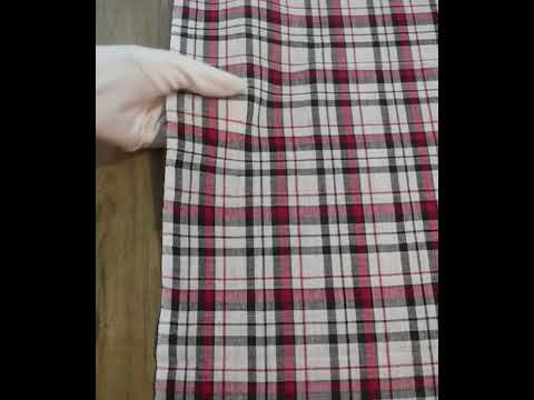 Check Black Red & White Pure Cotton 90 GSM Handwoven Fabric — video
