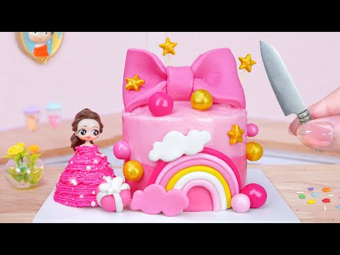Pink Cake 💗 Beautiful Miniature Buttercream Cake With A Fondant Bow Decorating 🎀 Mini Cakes Making