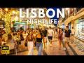 LISBON NIGHTLIFE Rua Augusta Comes Alive Evening Walk To Rossio 4K HDR