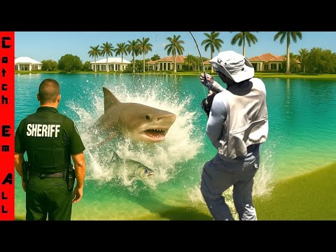 We FOUND a GIANT SHARK Stuck in a FRESHWATER POND! **COPS Called by a KAREN Going CRAZY**