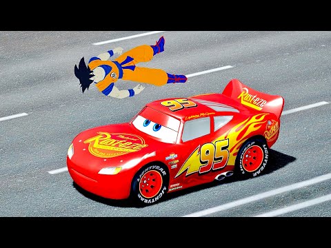 Lightning McQueen vs Goku EPIC BATTLE at Drag Race 20 KM