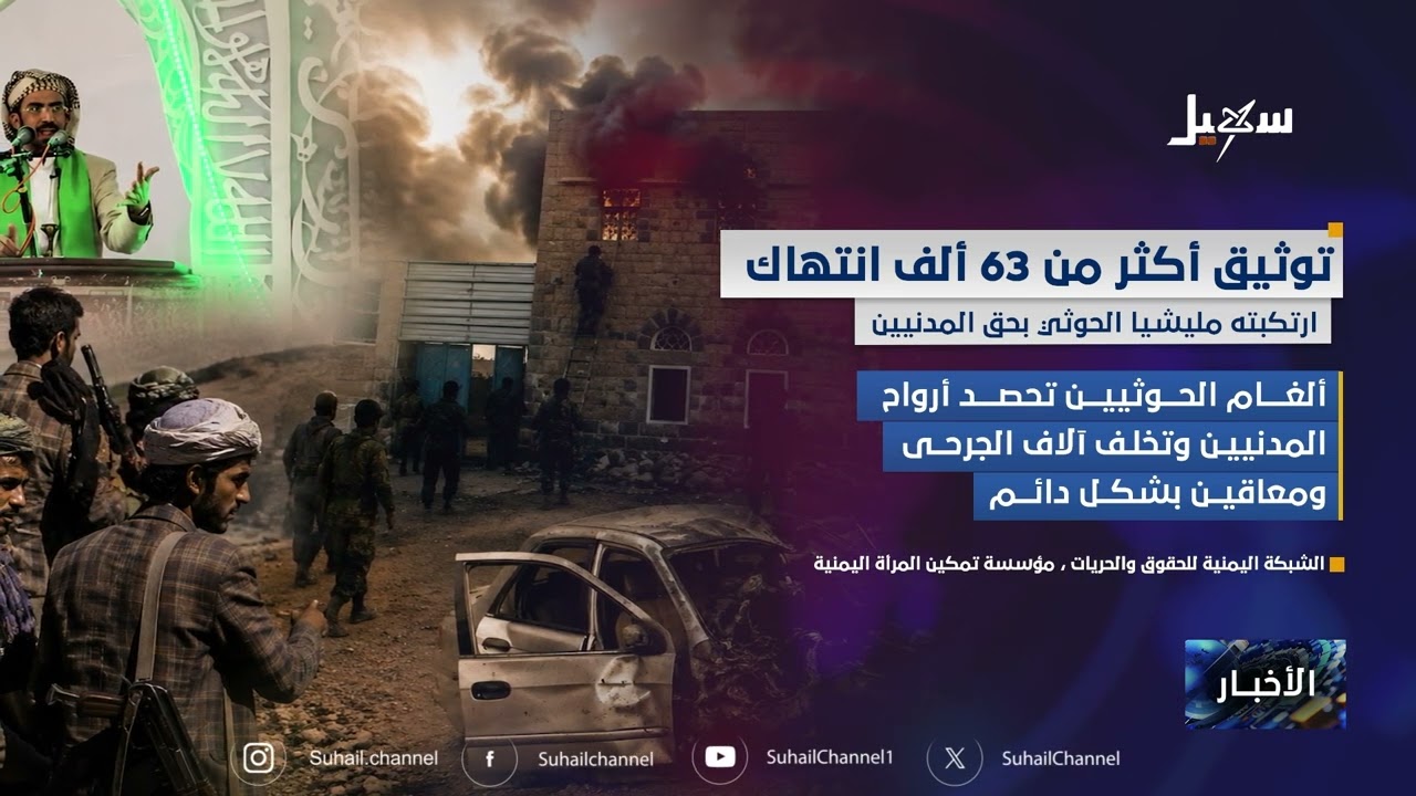 توثيق أكثر من 63 ألف انتهاك ارتكبته مليشيا إيران الحوثية بحق المدنيين