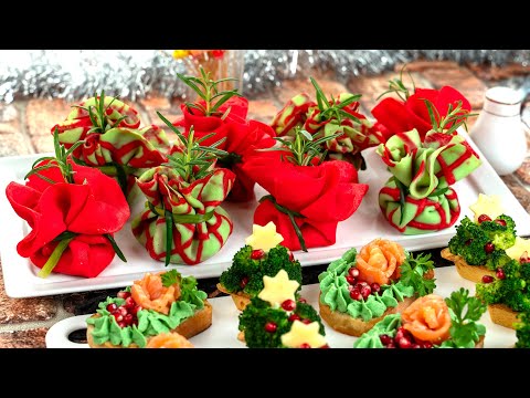 3 Elegant Christmas Finger Foods: Salmon Toast, Broccoli Trees & Crepe Pouches